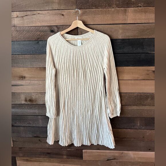 Max Studio Ribbed Knit Long Sleeve Sweater Dress – Modern A-Line in Cream - Picture 2 of 8